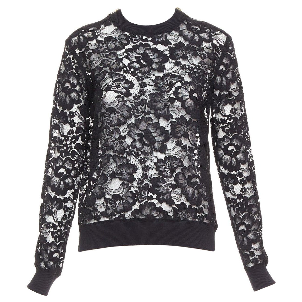 GIVENCHY jersey de algodón negro con encaje y cremallera dorada FR40 L