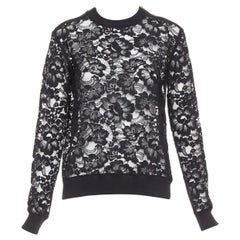 GIVENCHY maglione pullover in cotone nero con pizzo e zip dorata FR40 L.