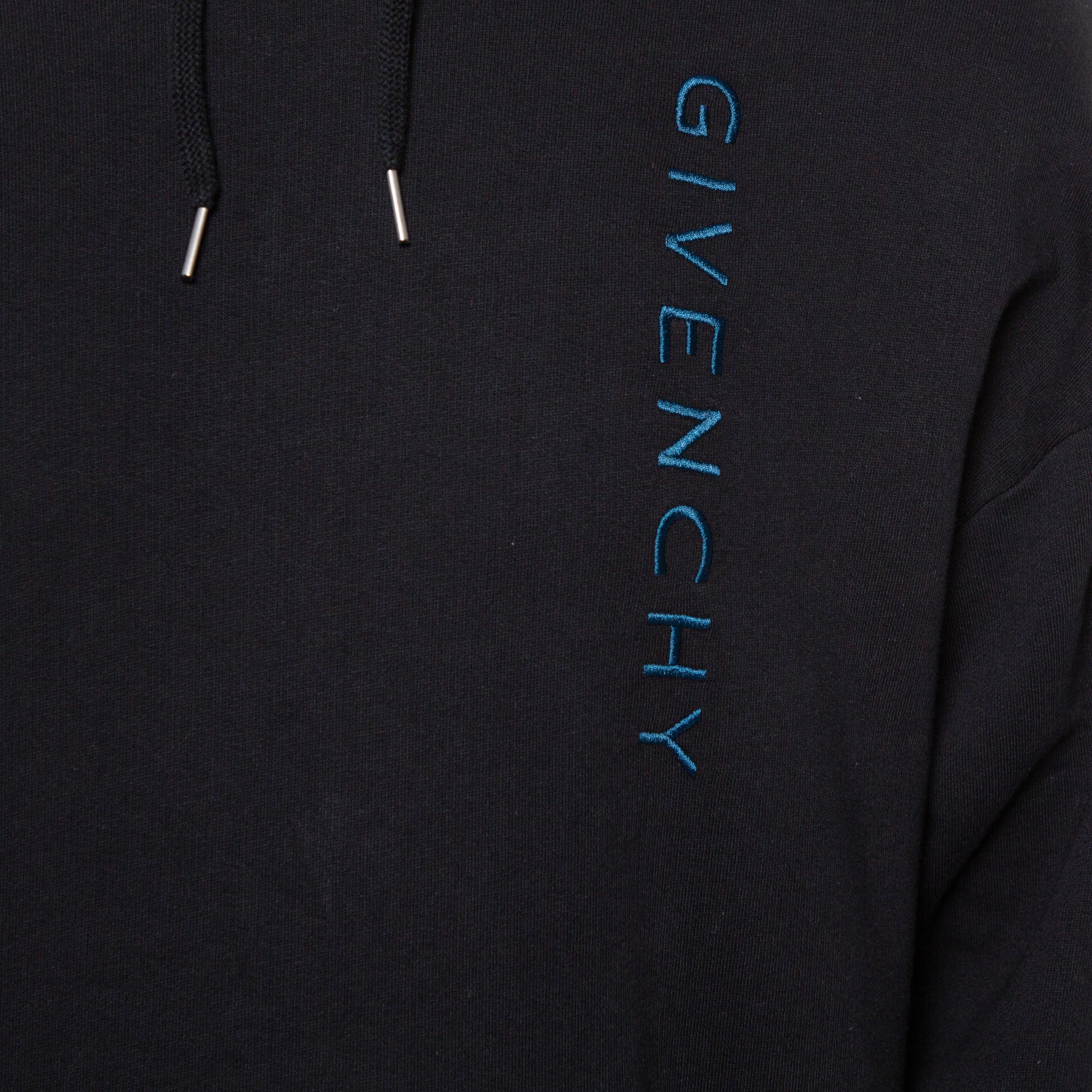 Men's Givenchy Black Cotton Logo Embroidered Contrast Detail Hooded Sweatshirt S