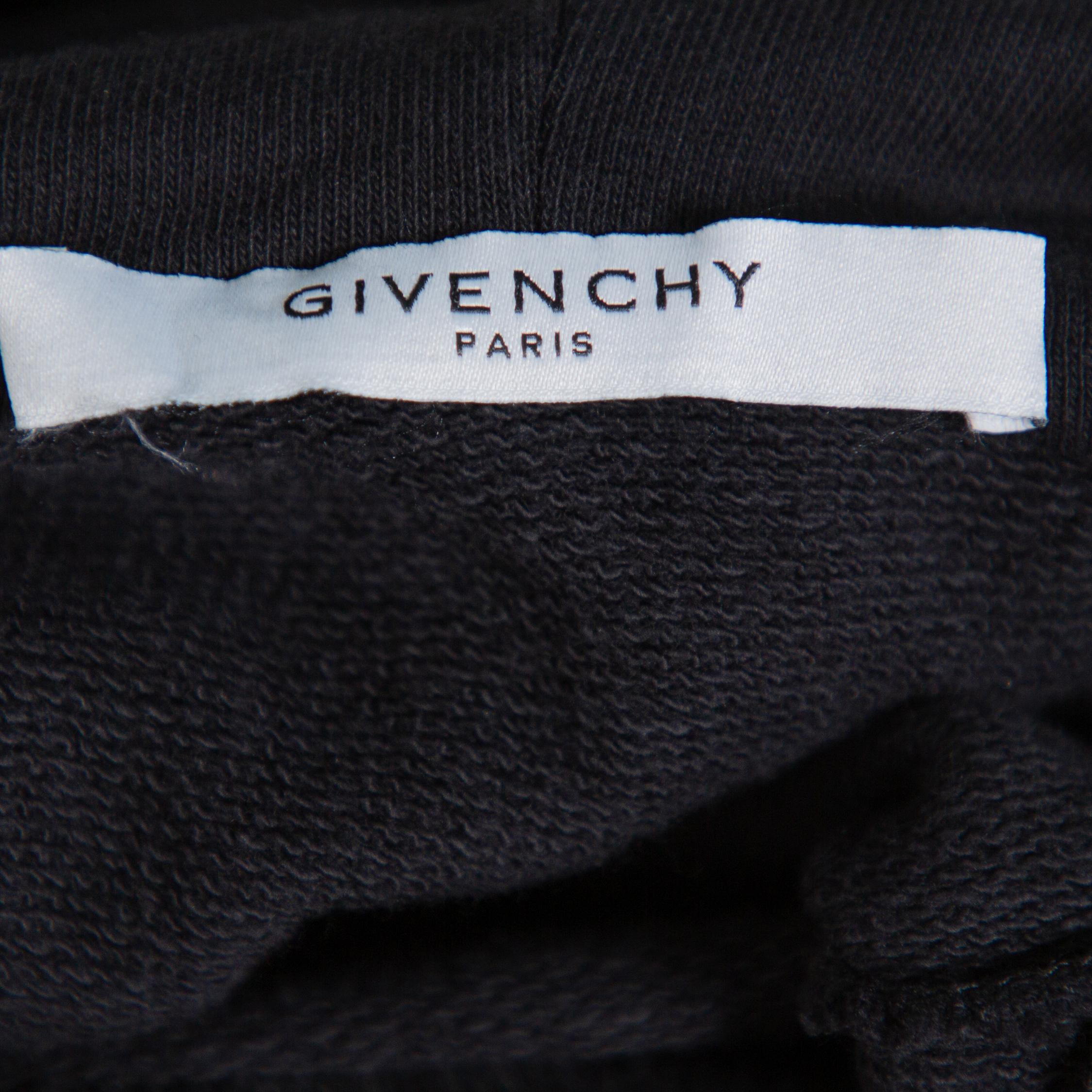 Givenchy Black Cotton Logo Embroidered Contrast Detail Hooded Sweatshirt S 1