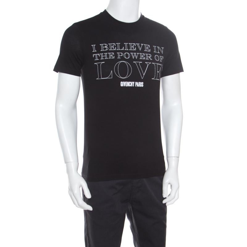 Comfort and style come together with this fabulous T-shirt from Givenchy! The black creation is made of 100% cotton and features a simple structured silhouette. It flaunts the 'Power of Love' motto printed on it and comes with a round neckline and