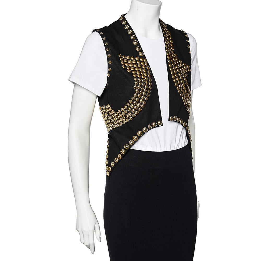 Givenchy Black Cotton Studded Sleeveless Cropped Shrug S In Good Condition In Dubai, Al Qouz 2