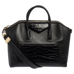 Used Givenchy Black Croc Embossed and Leather Medium Antigona Satchel