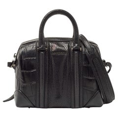 Givenchy Black Croc Embossed and Textured Leather Mini Lucrezia Duffel Bag