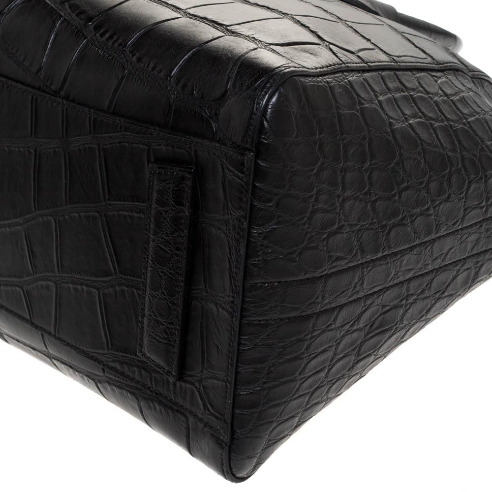 Women's Givenchy Black Croc Embossed Leather Medium Antigona Satchel