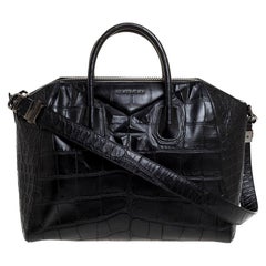 Used Givenchy Black Croc Embossed Leather Medium Antigona Satchel