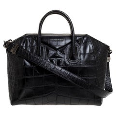 Used Givenchy Black Croc Embossed Leather Medium Antigona Satchel