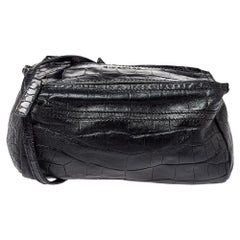 Used Givenchy Black Croc Embossed Leather Mini Pandora Crossbody Bag