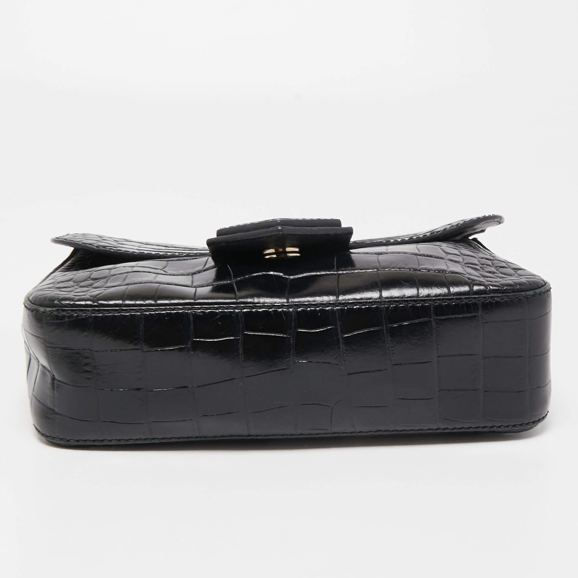 Givenchy Black Croc Embossed Leather Nobile Crossbody Bag 1