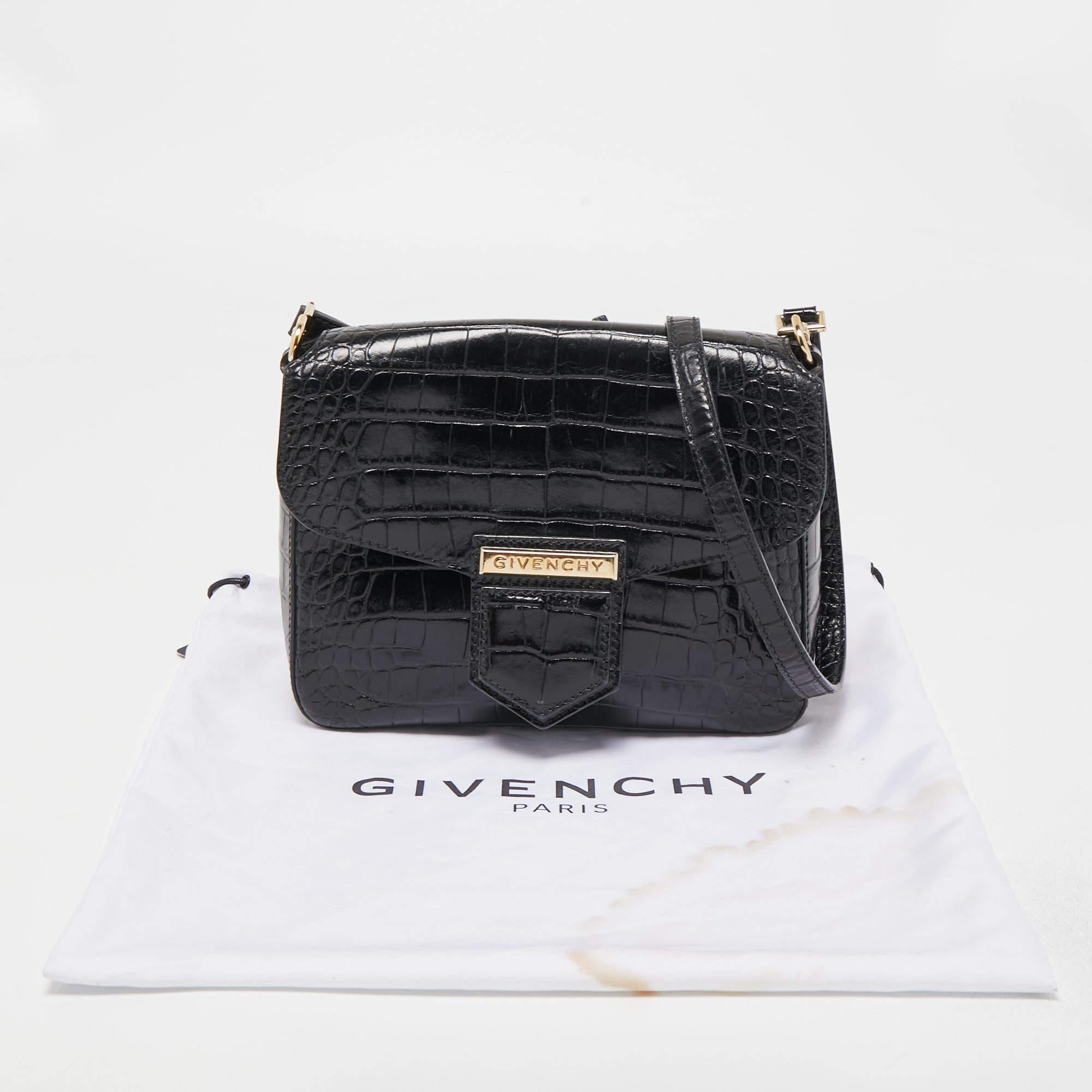 Givenchy Black Croc Embossed Leather Nobile Crossbody Bag 2