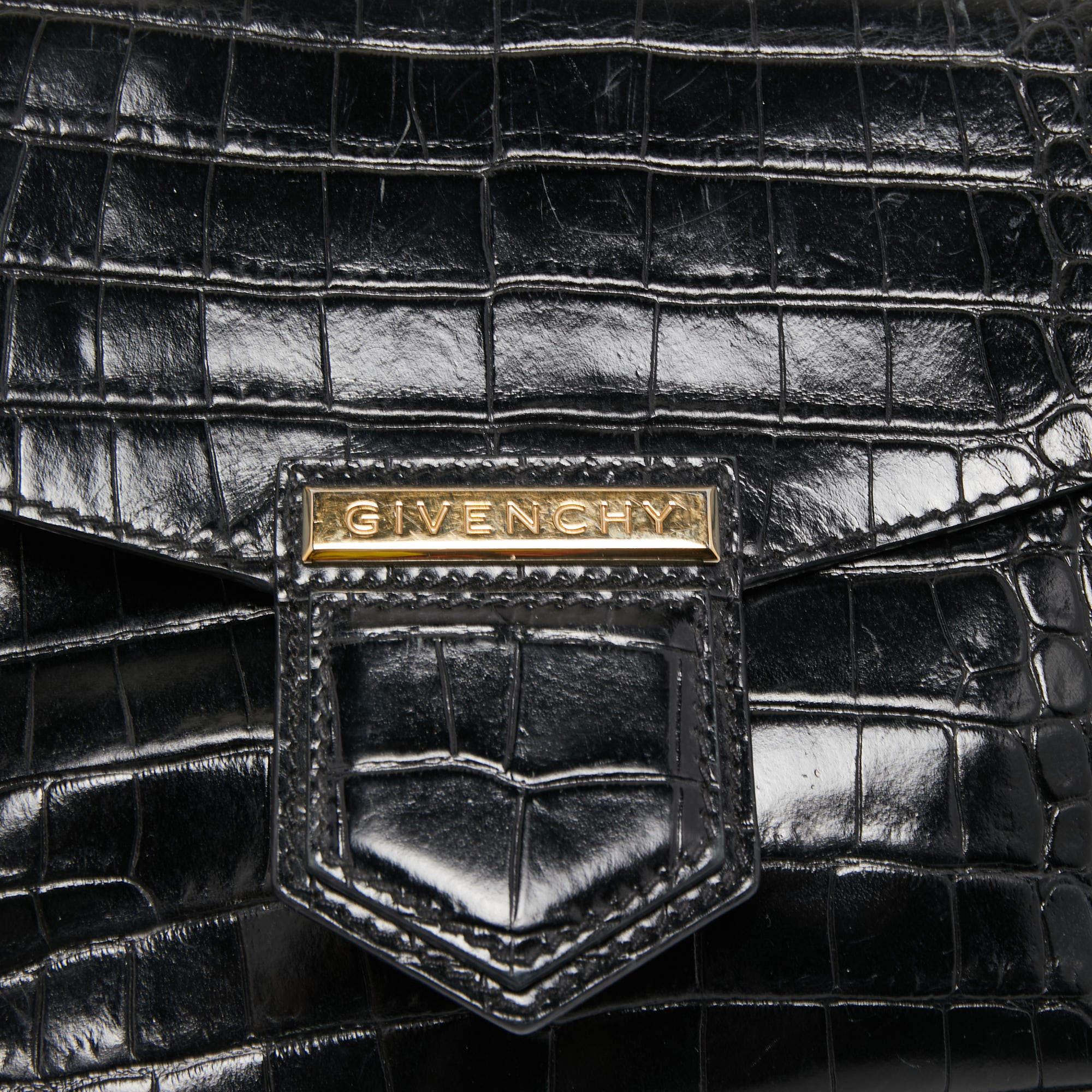 Givenchy Black Croc Embossed Leather Nobile Crossbody Bag 3