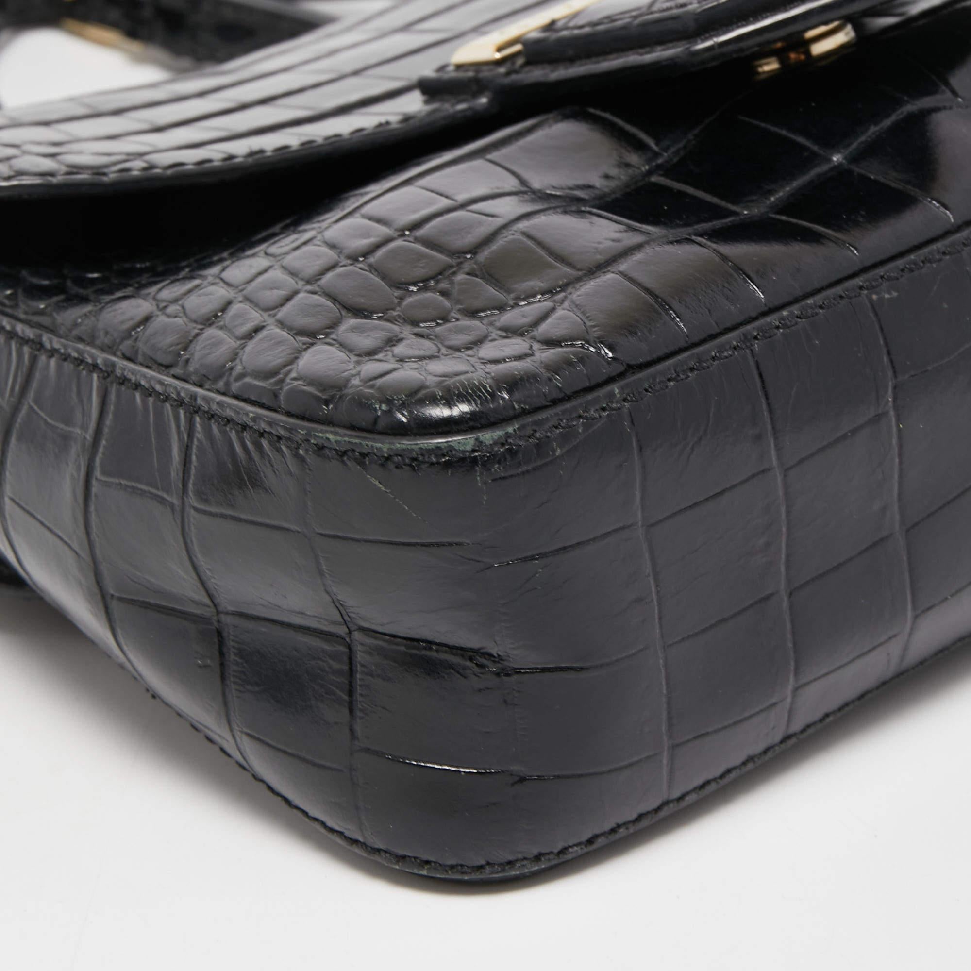 Givenchy Black Croc Embossed Leather Nobile Crossbody Bag 5