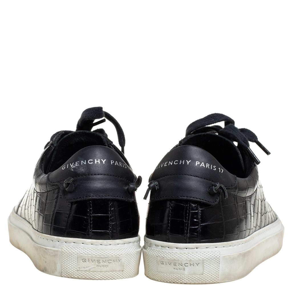 Women's Givenchy Black Croc Embossed Leather Urban Street Sneakers Size 38