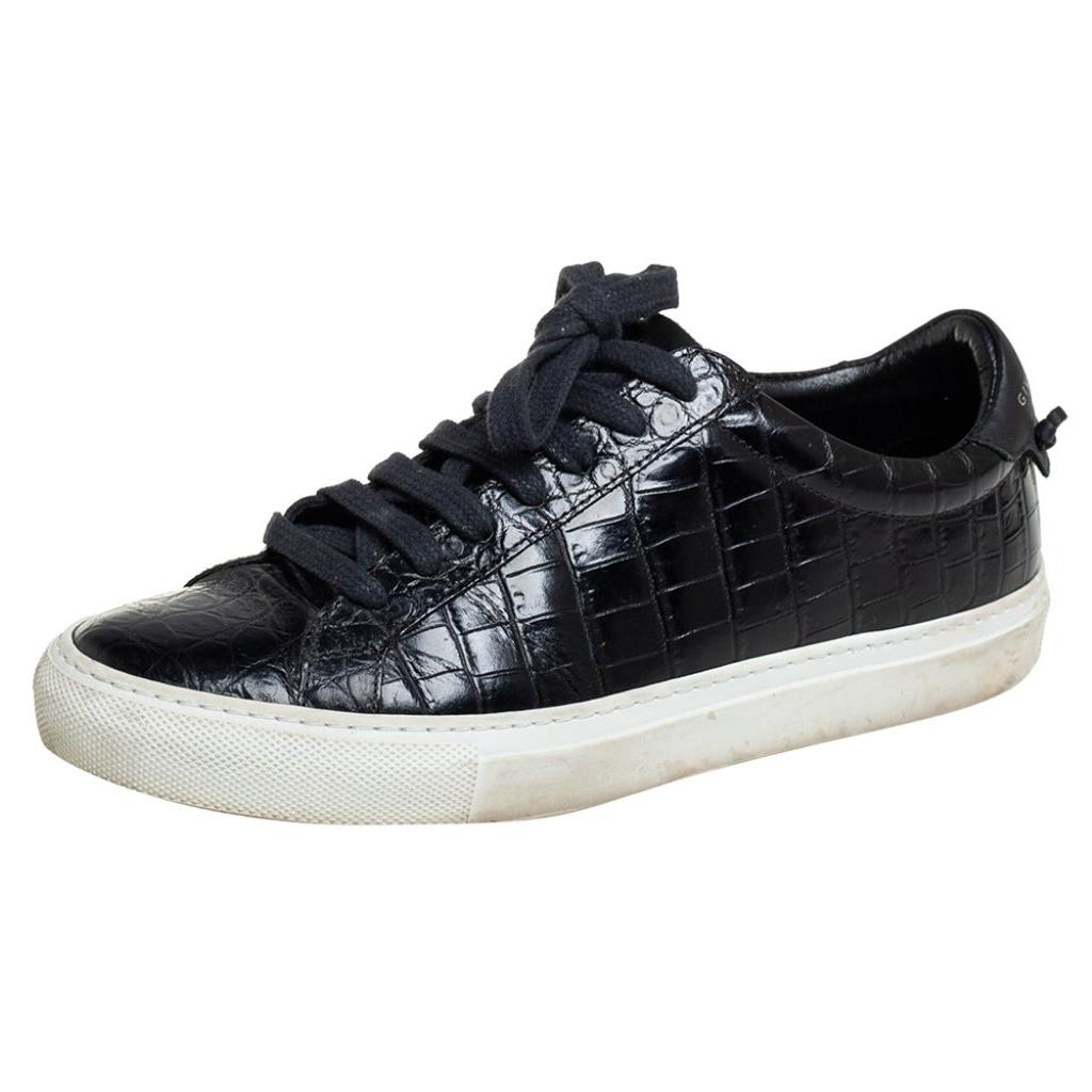 Givenchy Black Croc Embossed Leather Urban Street Sneakers Size 38