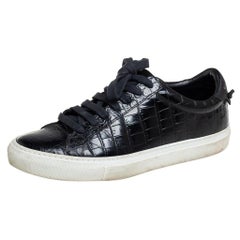 Used Givenchy Black Croc Embossed Leather Urban Street Sneakers Size 38