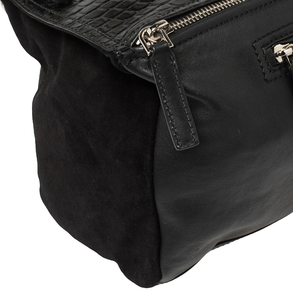 Givenchy Black Croc Embossed , Suede and Leather Large Pandora Shoulder Bag 7