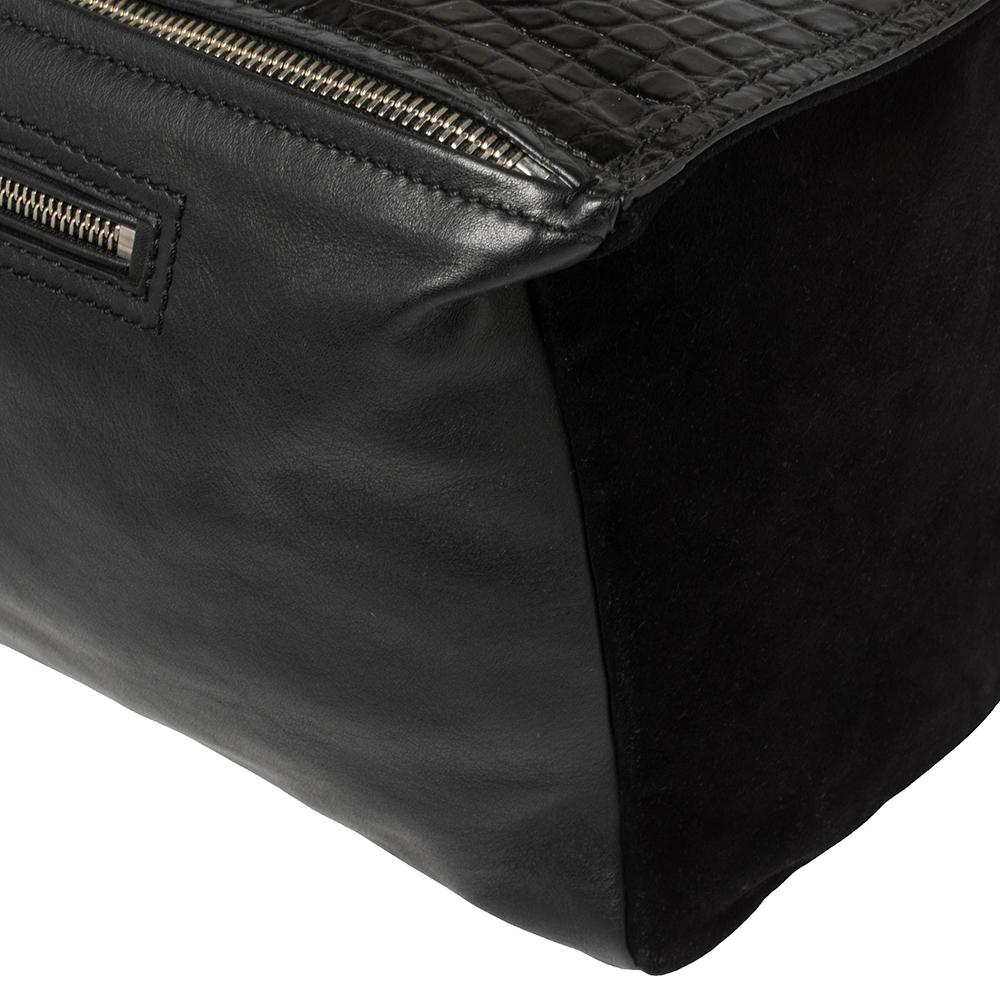 Givenchy Black Croc Embossed , Suede and Leather Large Pandora Shoulder Bag 8