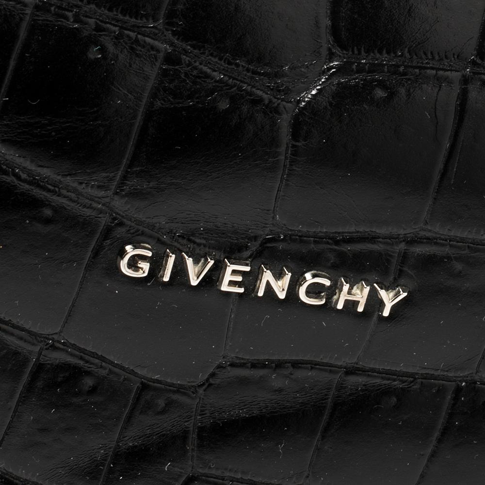 Givenchy Black Croc Embossed , Suede and Leather Large Pandora Shoulder Bag 9