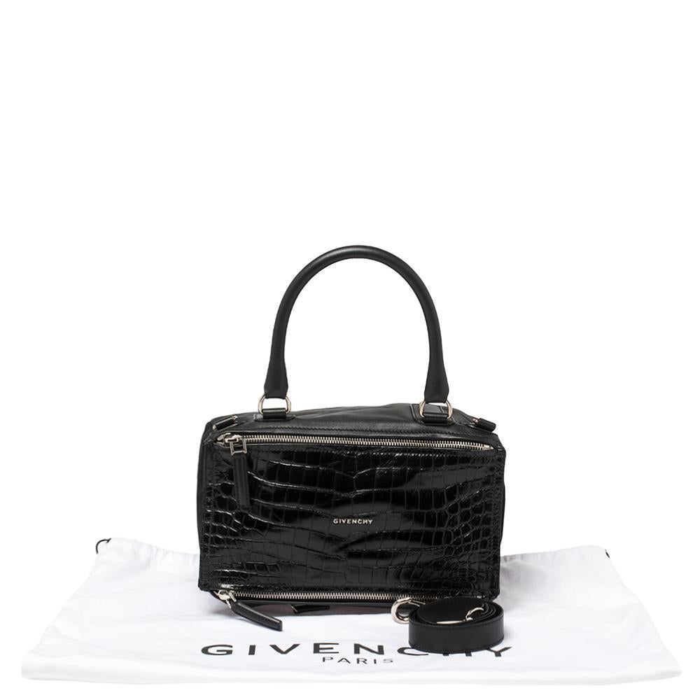 Givenchy Black Croc Embossed , Suede and Leather Large Pandora Shoulder Bag 4