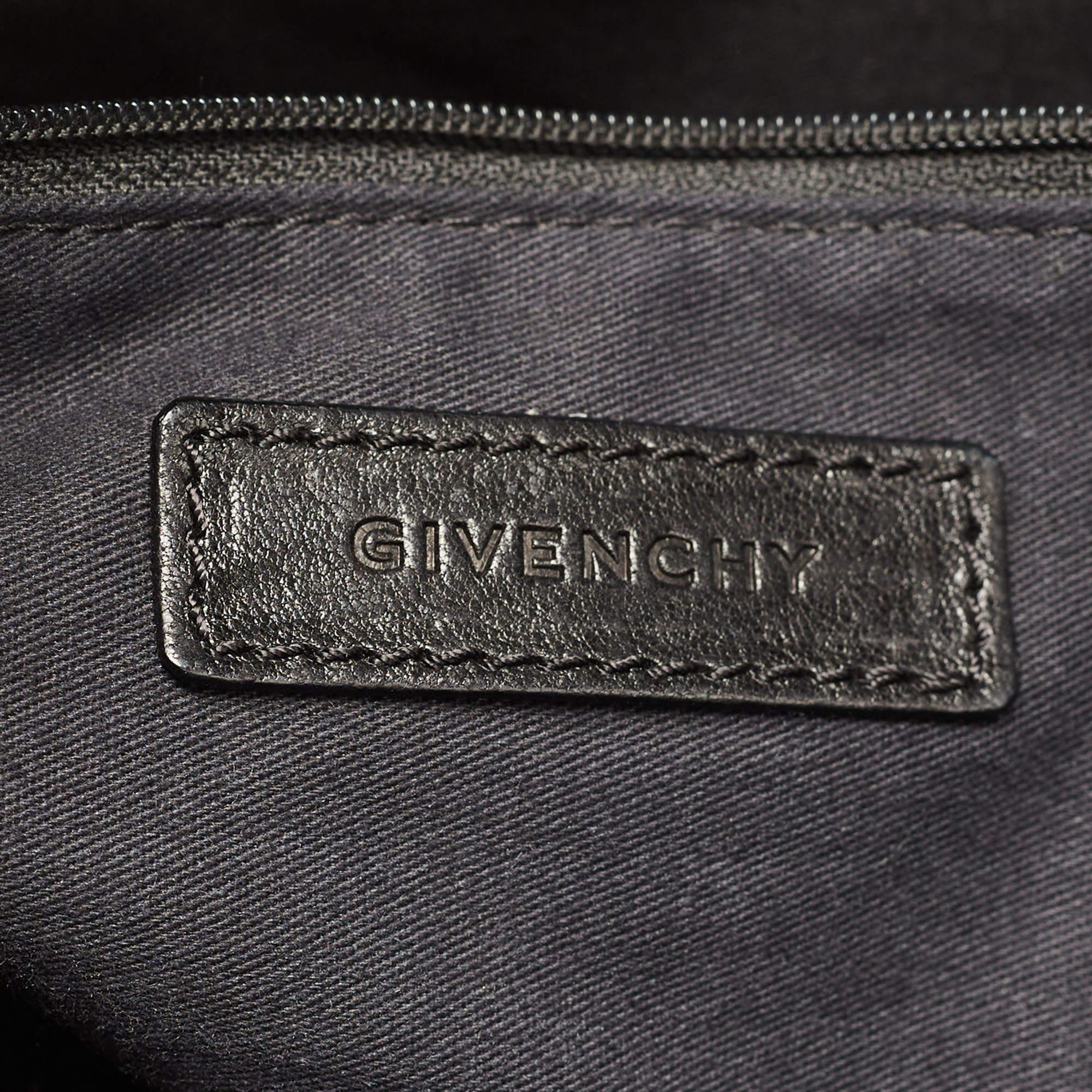 Givenchy Black/Dark Blue Panther Print Patent Leather Medium Nightingale Satchel 5