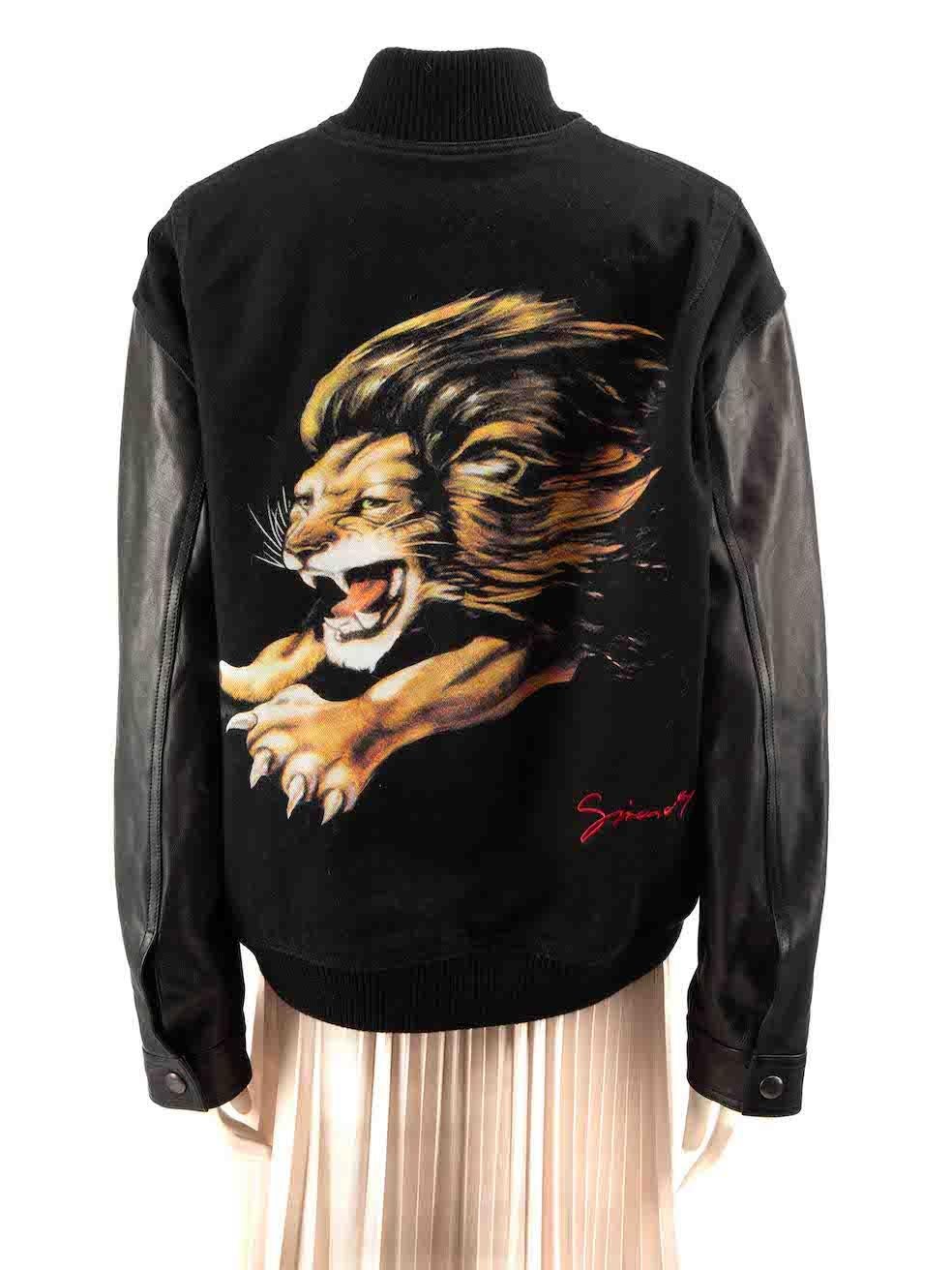 Givenchy Black Denim & Leather Lion Print Bomber Jacket Size L In New Condition In London, GB