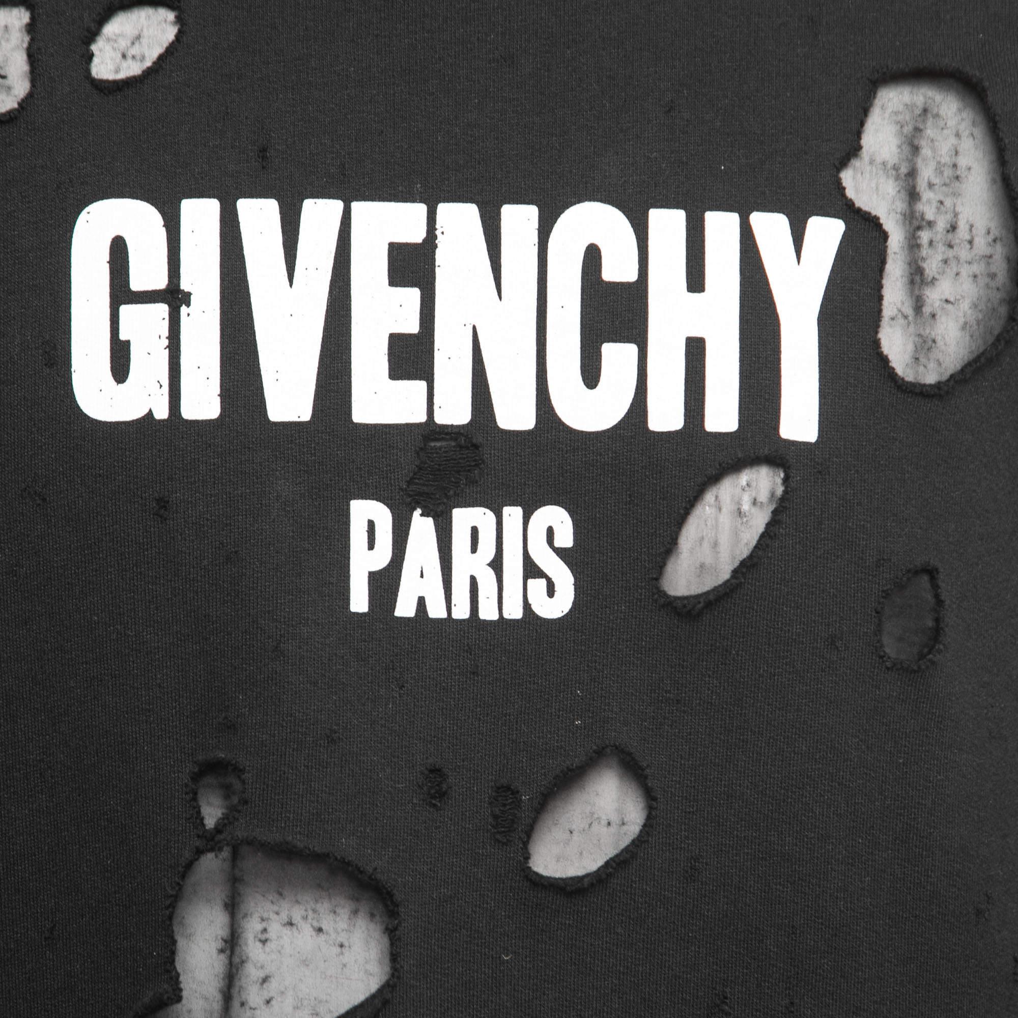 Givenchy Black Destroyed Effect Cotton Sweatshirt XS In Excellent Condition For Sale In Dubai, Al Qouz 2