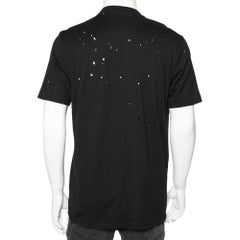 Givenchy Black Distressed Cotton Logo Printed Oversized T-Shirt S