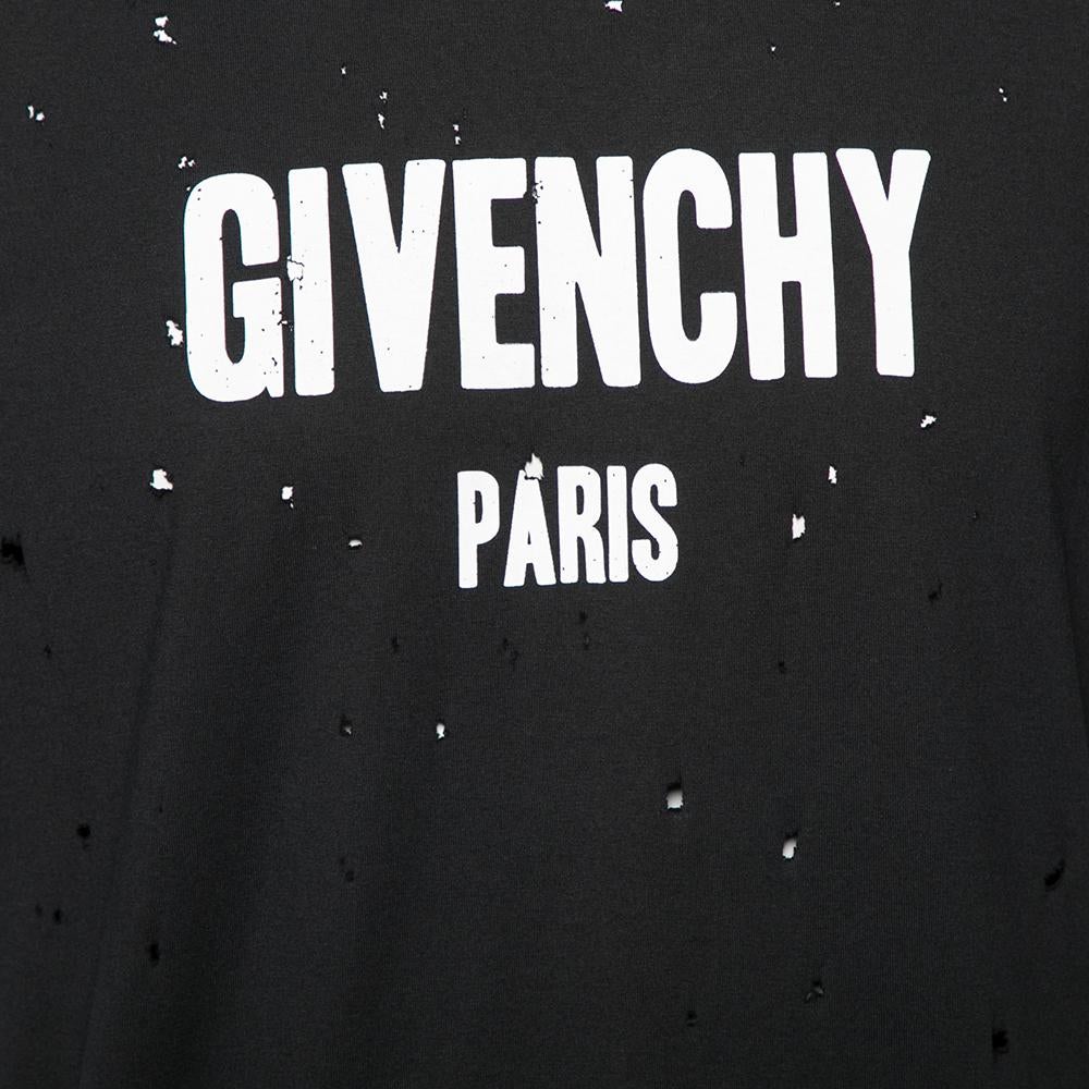 Men's Givenchy Black Distressed Cotton Logo Printed Oversized T-Shirt S