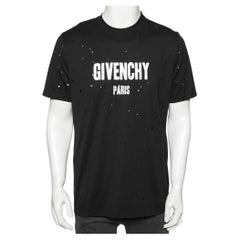 Givenchy Black Distressed Cotton Logo Printed Oversized T-Shirt S