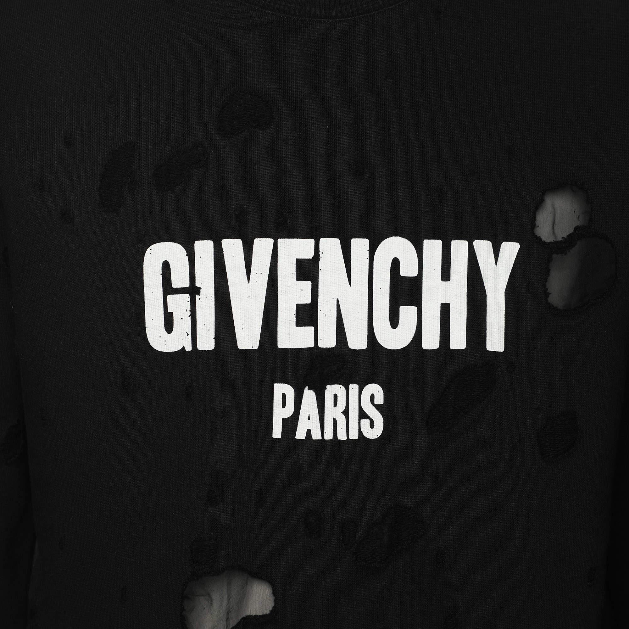 Givenchy Black Distressed Cotton & Mesh Inset Logo Printed Sweatshirt XS In Good Condition In Dubai, Al Qouz 2