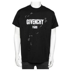 Givenchy Black Distressed Cotton & Mesh Inset Logo Printed T-Shirt XS