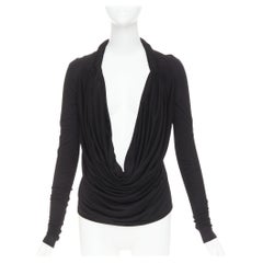 GIVENCHY black draped plunge cowl neck twist rope long sleeves top