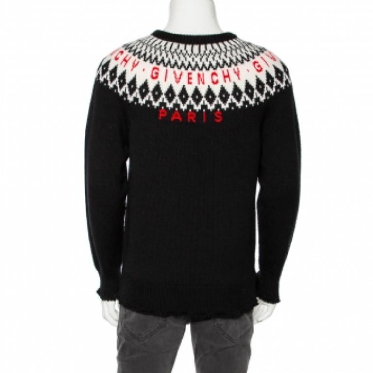 Givenchy Maglione nero in lana con logo e bordi sfrangiati M. I. In condizioni buone in vendita a Dubai, Al Qouz 2