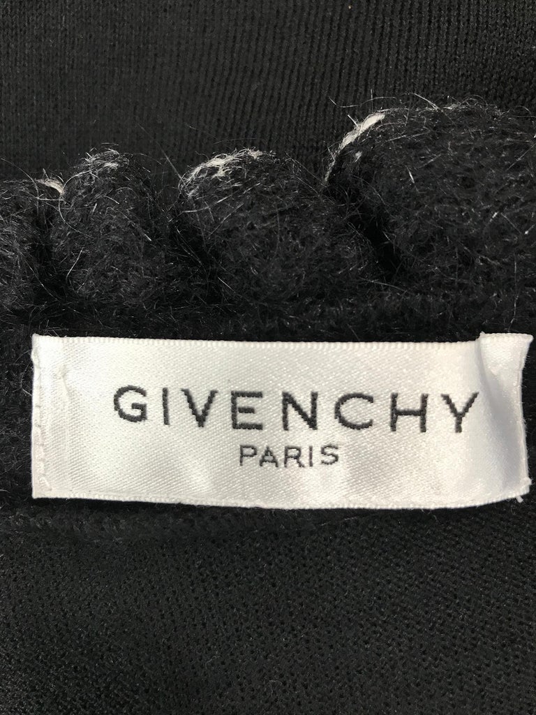 Givenchy Black Fine Wool Knit with white Angora Trim Wide Ruffle Collar Sweater  For Sale 8