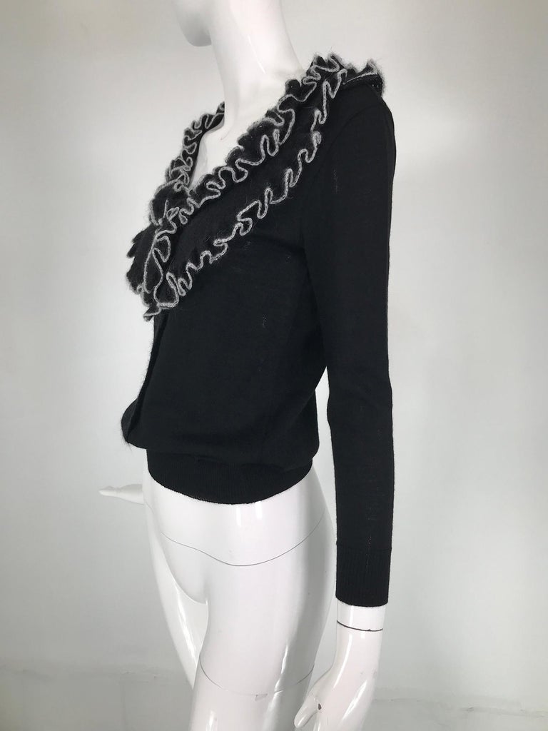 Women's Givenchy Black Fine Wool Knit with white Angora Trim Wide Ruffle Collar Sweater  For Sale