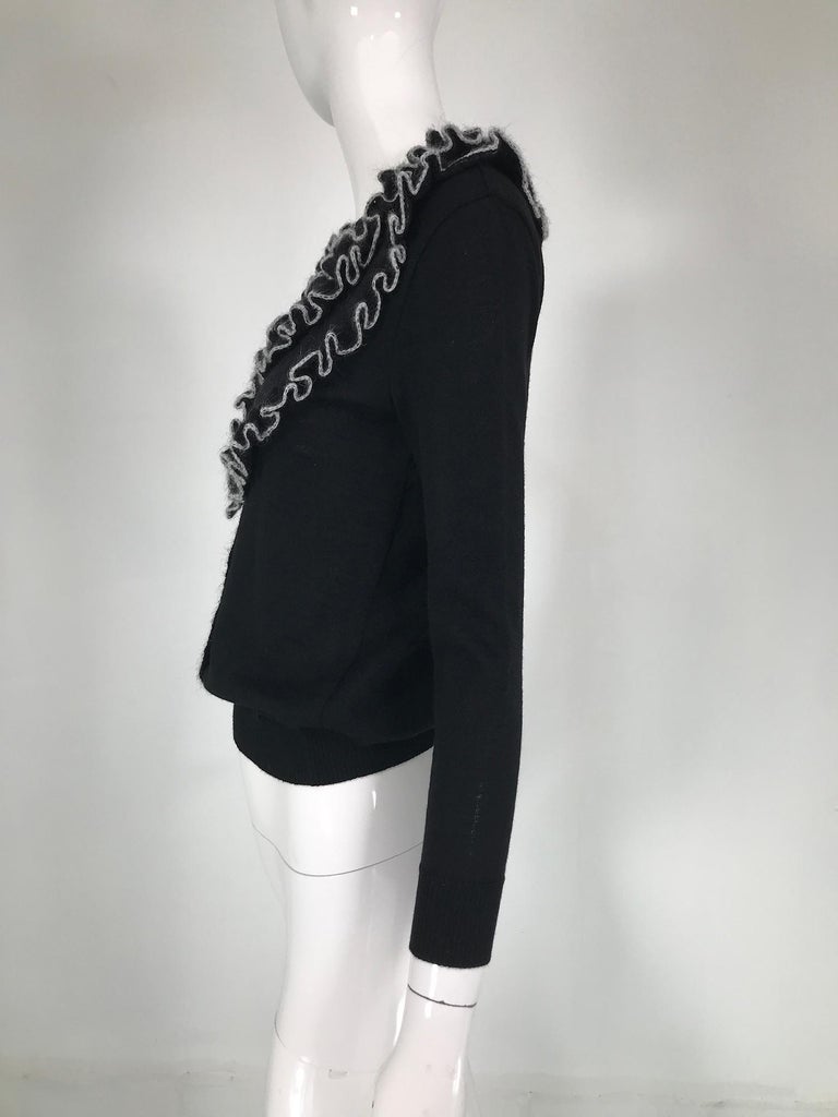Givenchy Black Fine Wool Knit with white Angora Trim Wide Ruffle Collar Sweater  For Sale 1