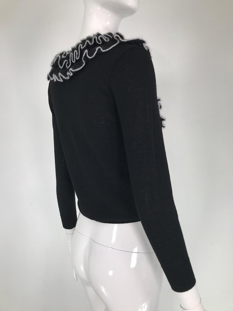 Givenchy Black Fine Wool Knit with white Angora Trim Wide Ruffle Collar Sweater  For Sale 5