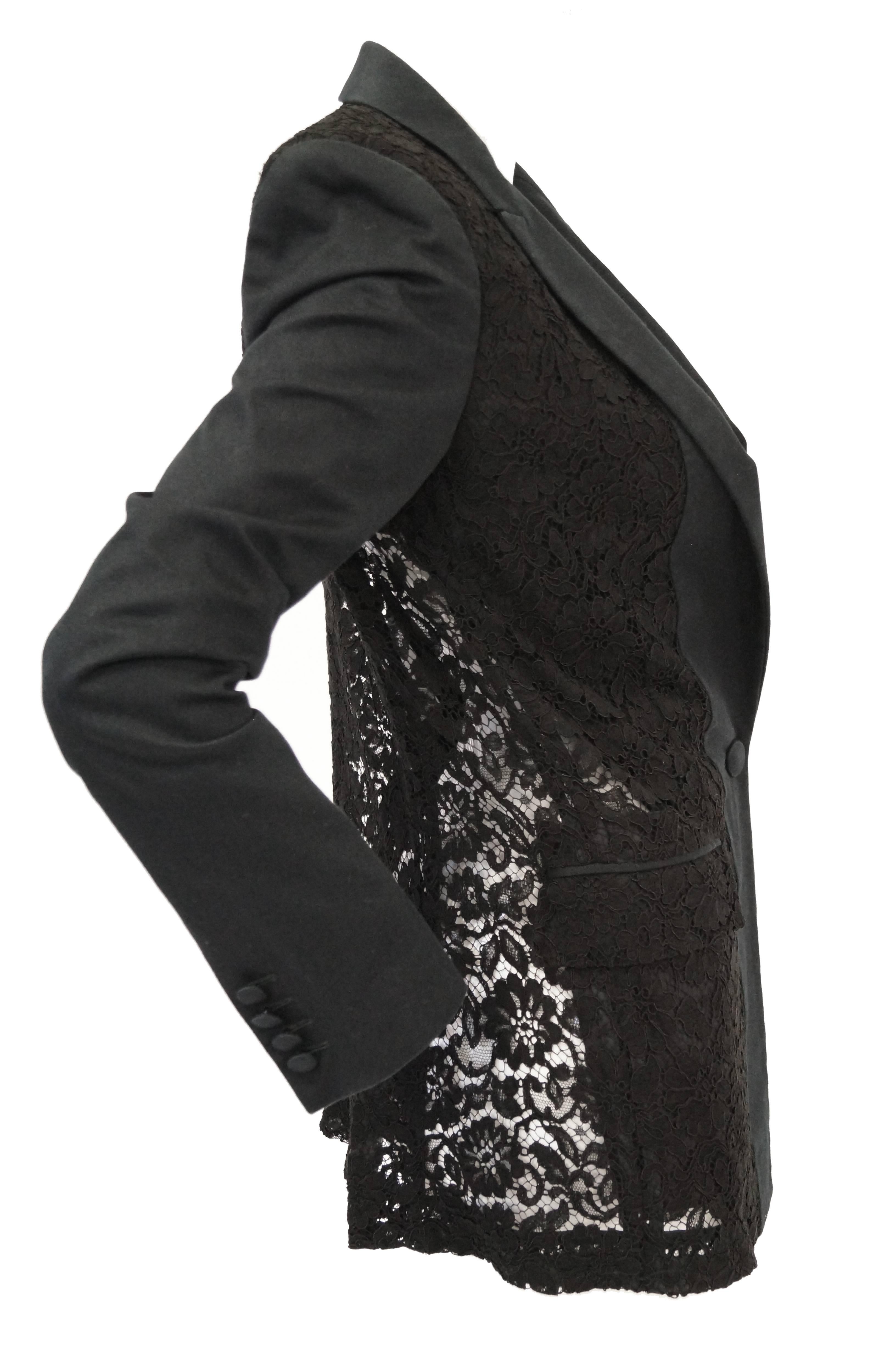 Givenchy Black Floral Lace Back Panel Blazer For Sale 3