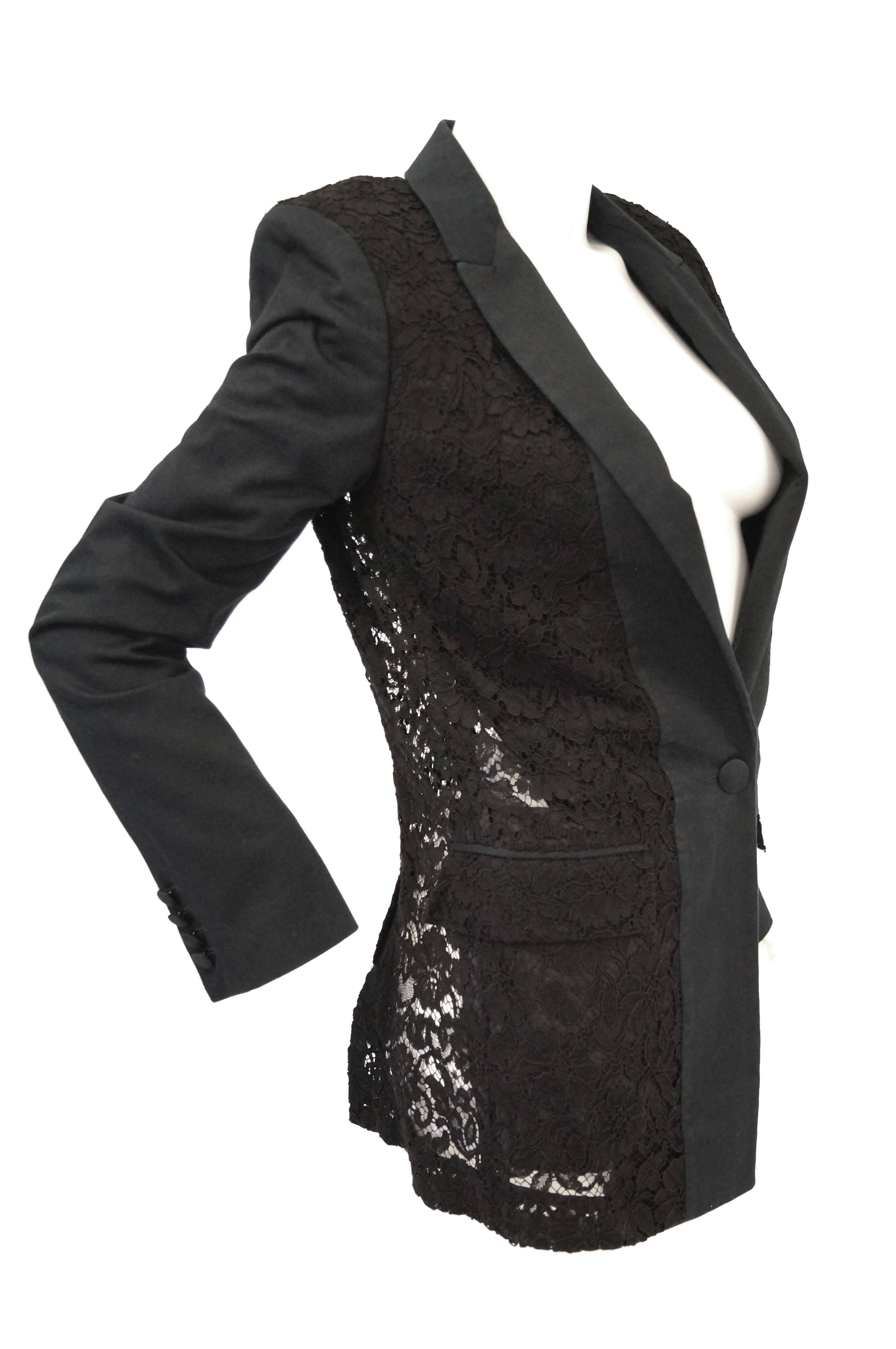 Givenchy Black Floral Lace Back Panel Blazer For Sale 4