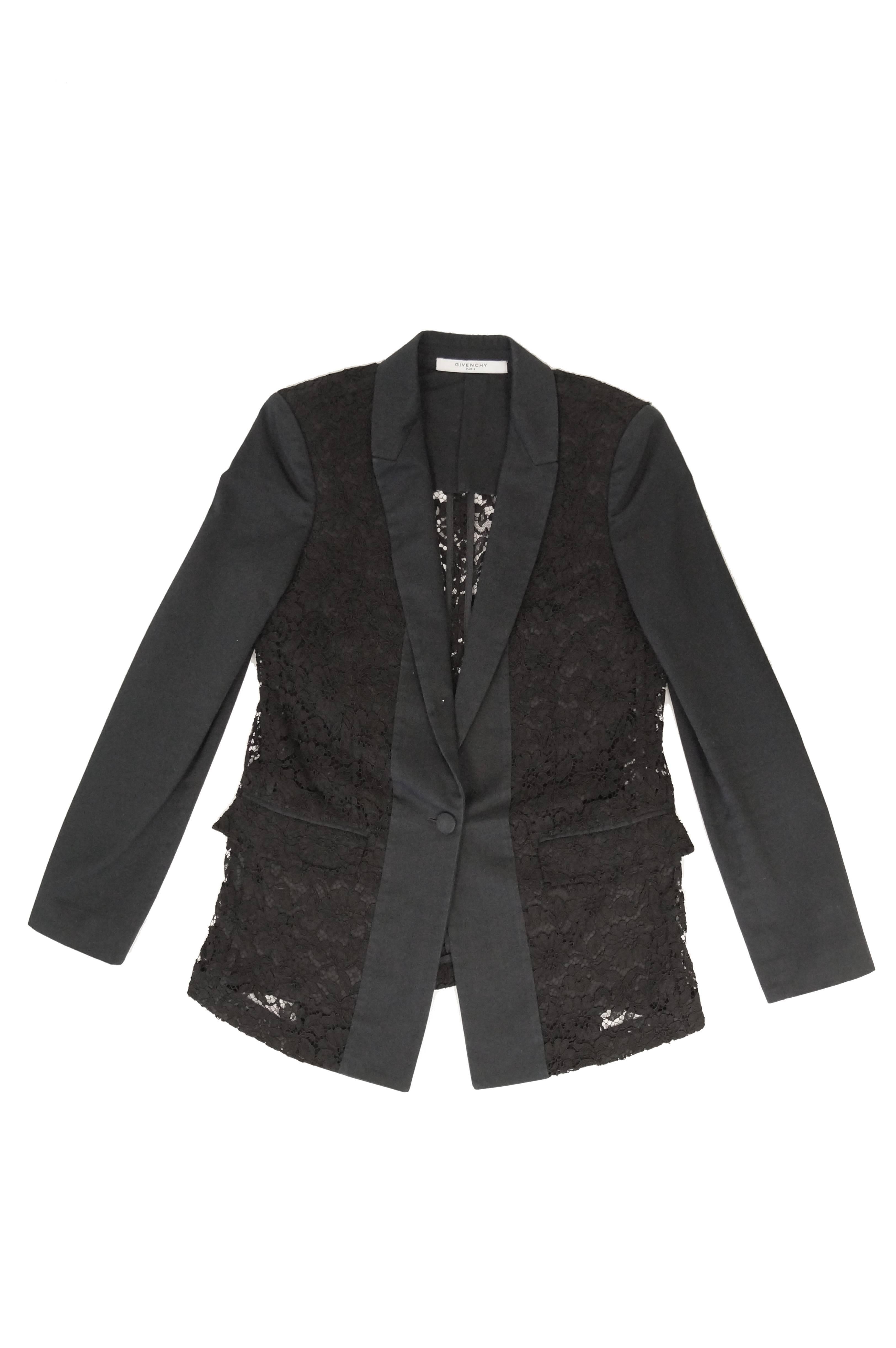 Givenchy Black Floral Lace Back Panel Blazer For Sale 5