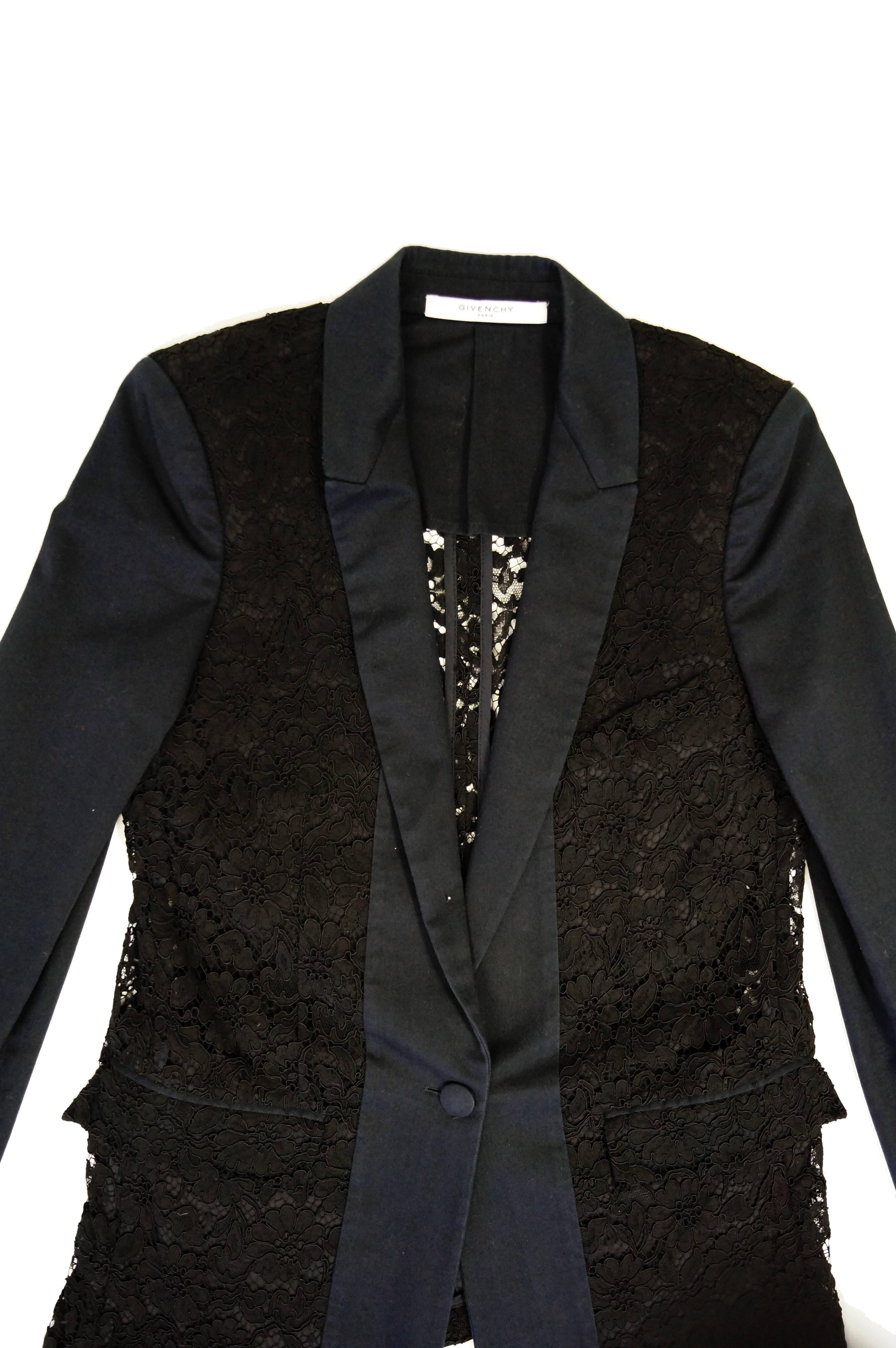 Givenchy Black Floral Lace Back Panel Blazer For Sale 6