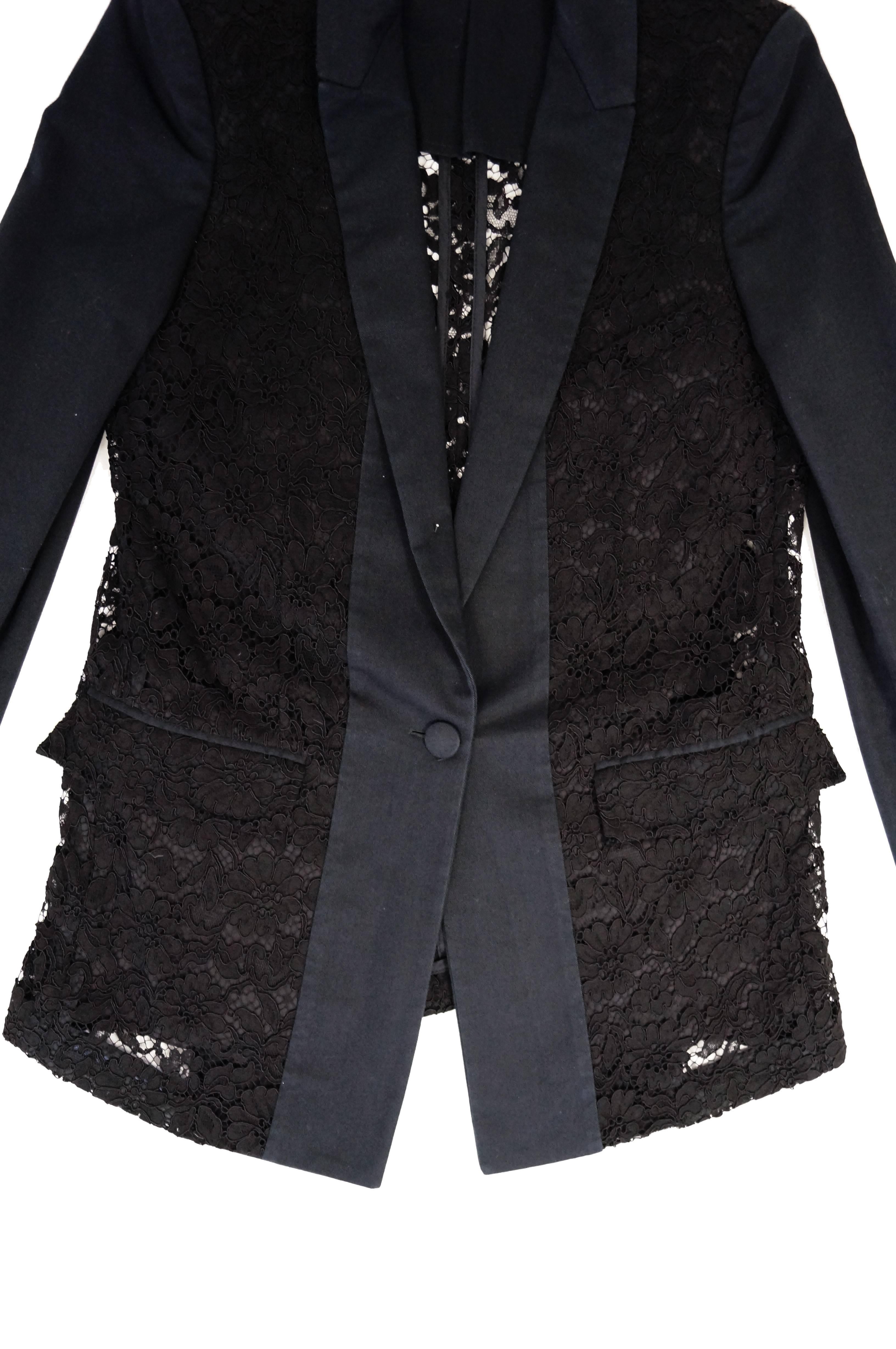 Givenchy Black Floral Lace Back Panel Blazer For Sale 7