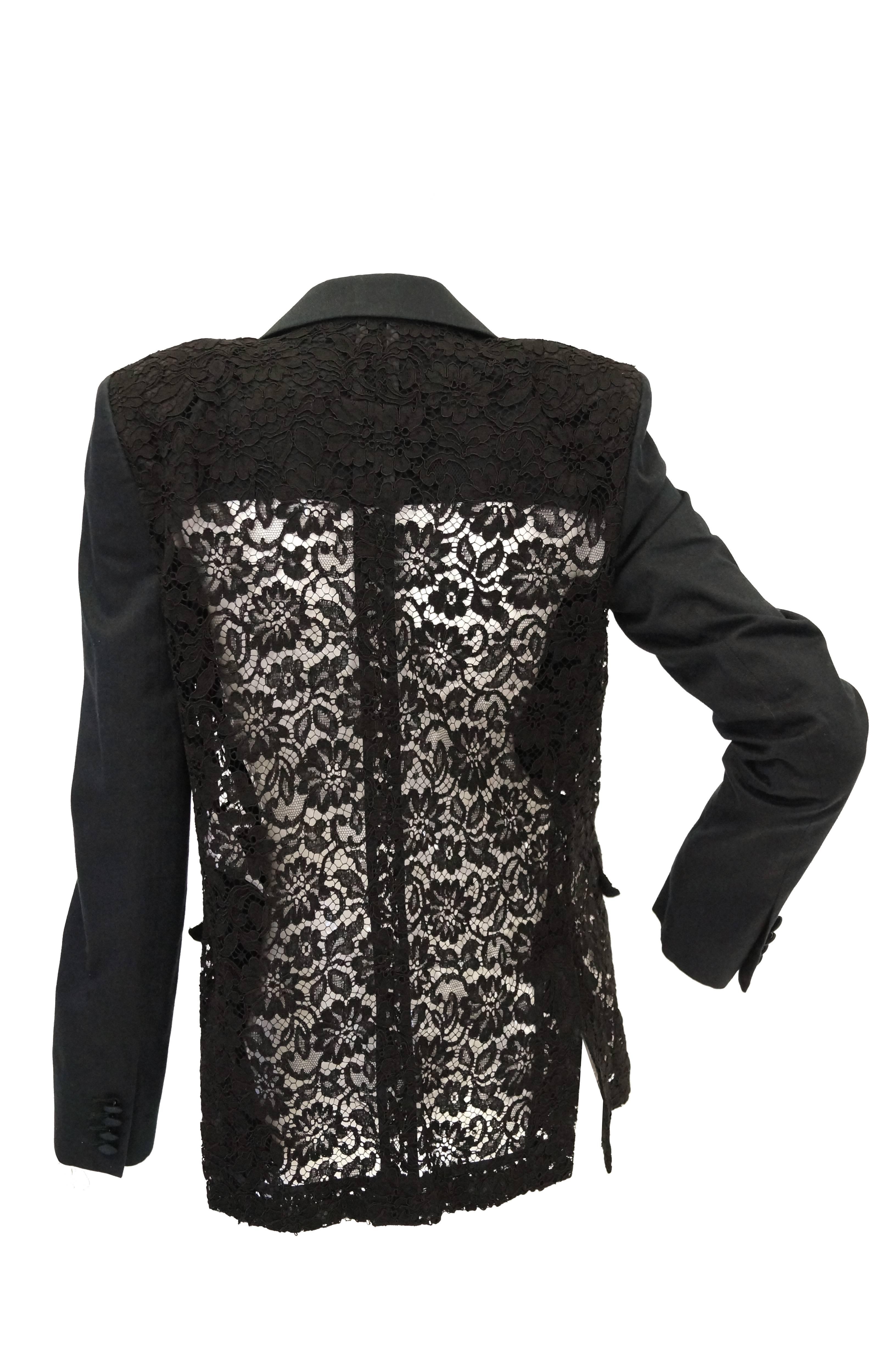Givenchy Black Floral Lace Back Panel Blazer For Sale 1