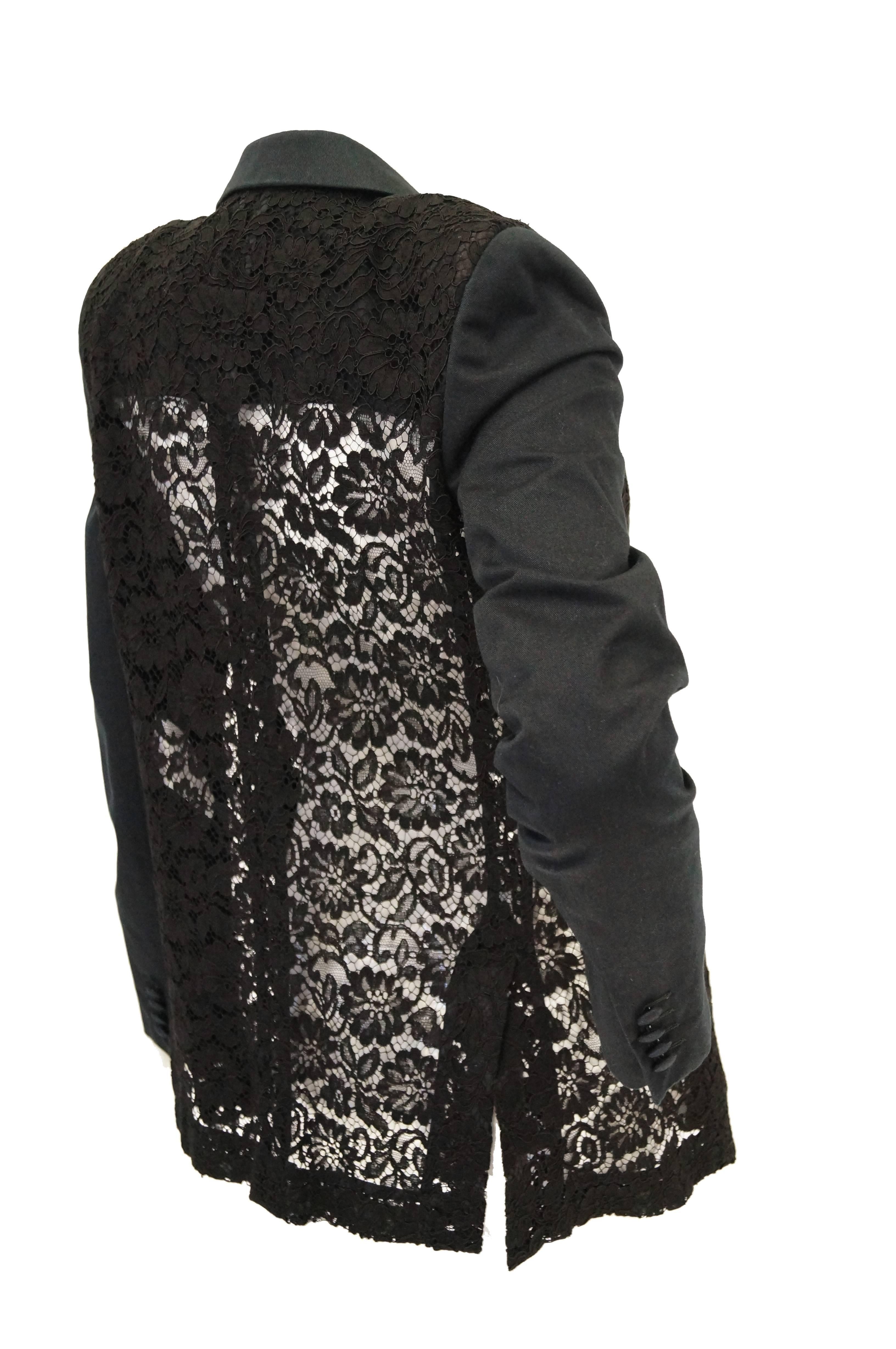 Givenchy Black Floral Lace Back Panel Blazer For Sale 2