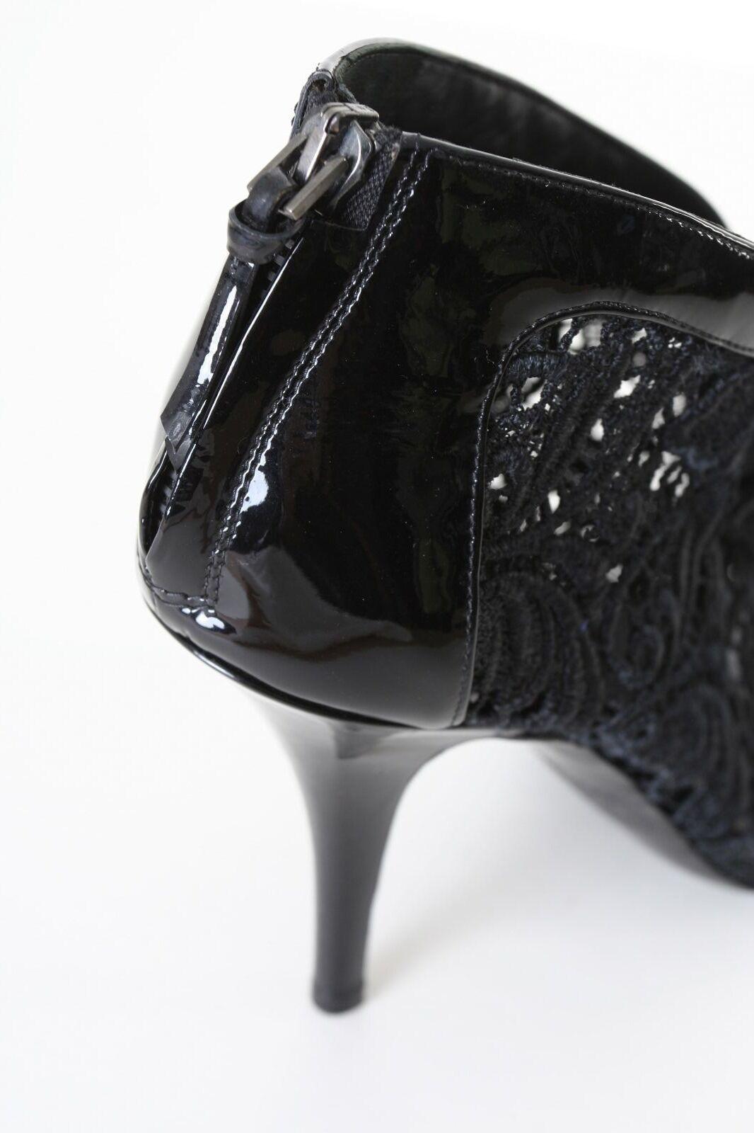 GIVENCHY black floral lace patent leather peep toe booties heels EU37.5 US7.5 1