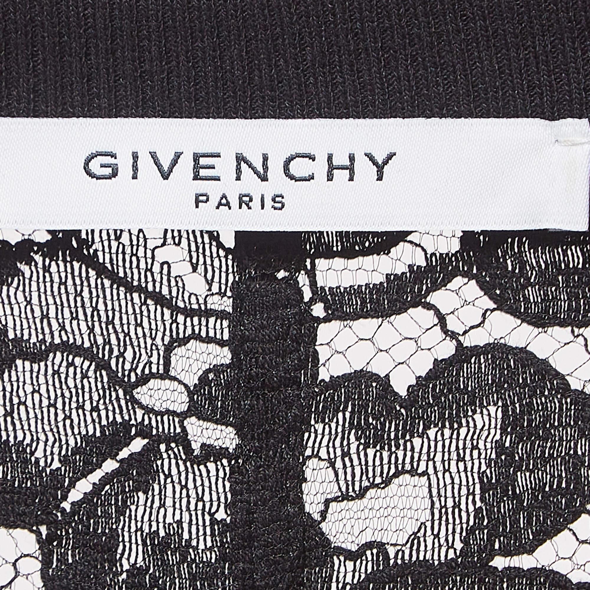 Givenchy ensemble haut et pantalon en dentelle florale noire semi-transparente M en vente 1