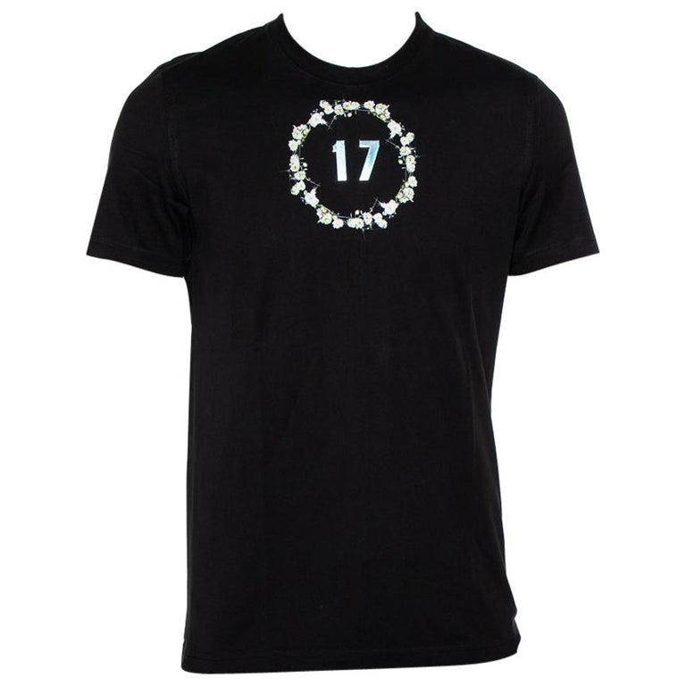 Givenchy Black Floral Printed Cotton Metal 17 Detail Crewneck T-Shirt M at  1stDibs