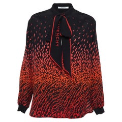 Givenchy Black Floral Printed Crepe Tie-Neck Blouse M