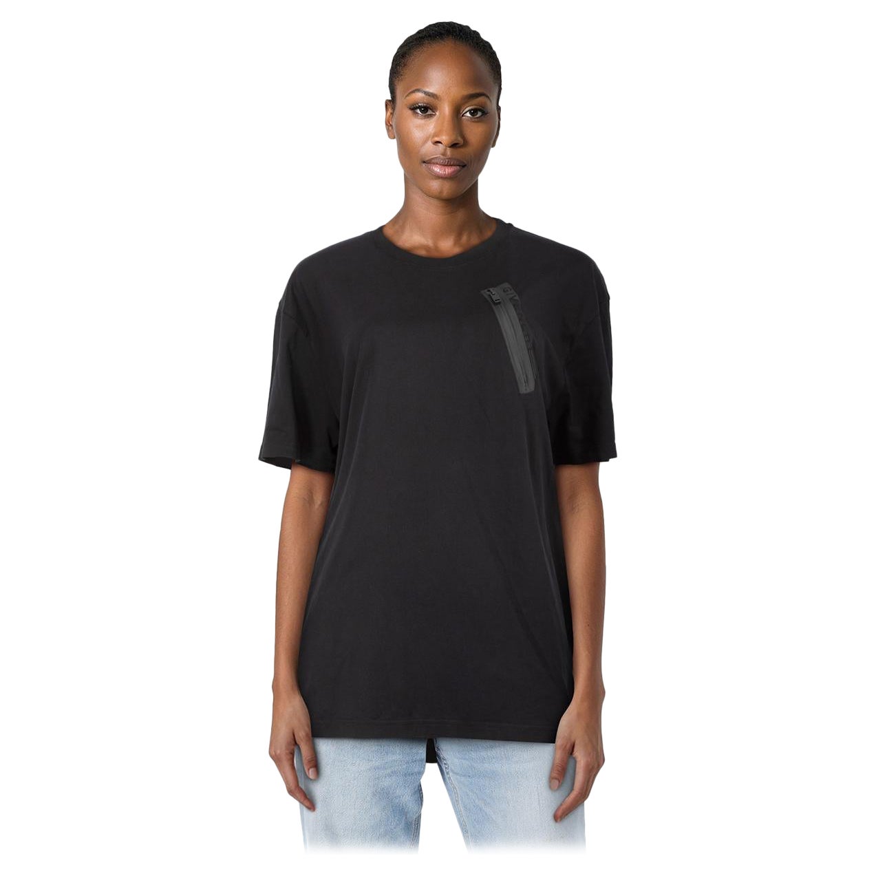 Givenchy Camiseta Negra Logotipo Frontal Bolsillo Cremallera Talla L