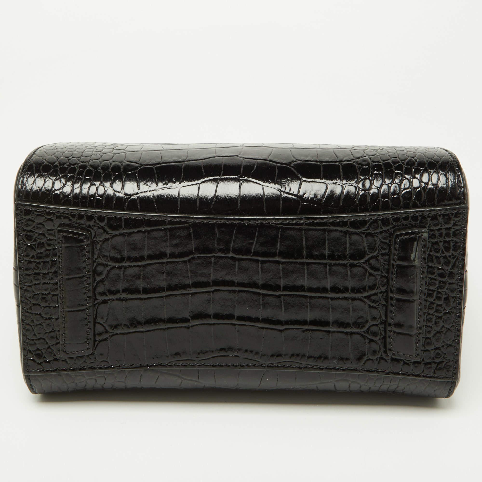 Givenchy Black Glossy Croc Embossed Leather Mini Antigona Satchel 6